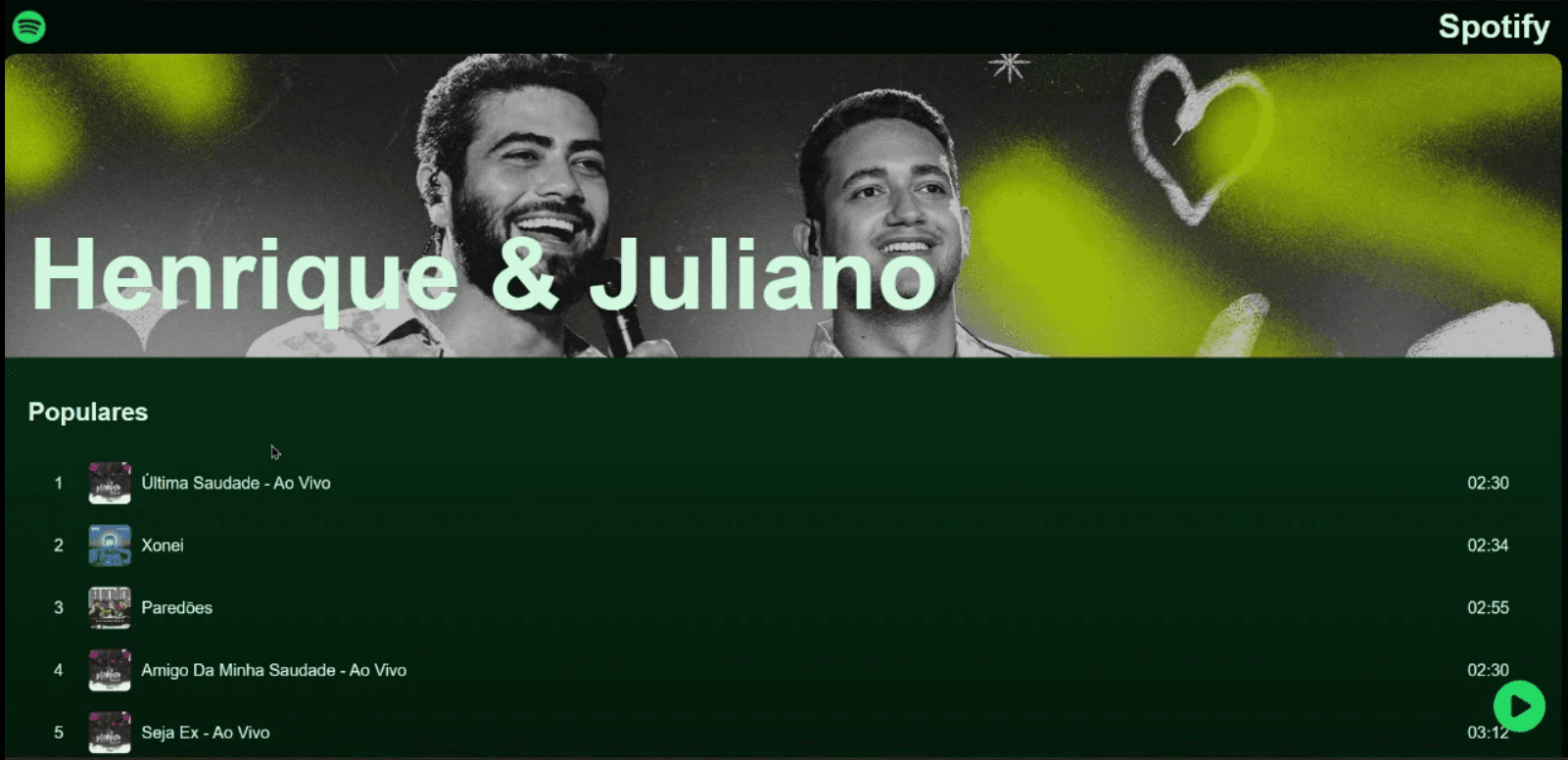 Imagem do projeto Clone do Spotify